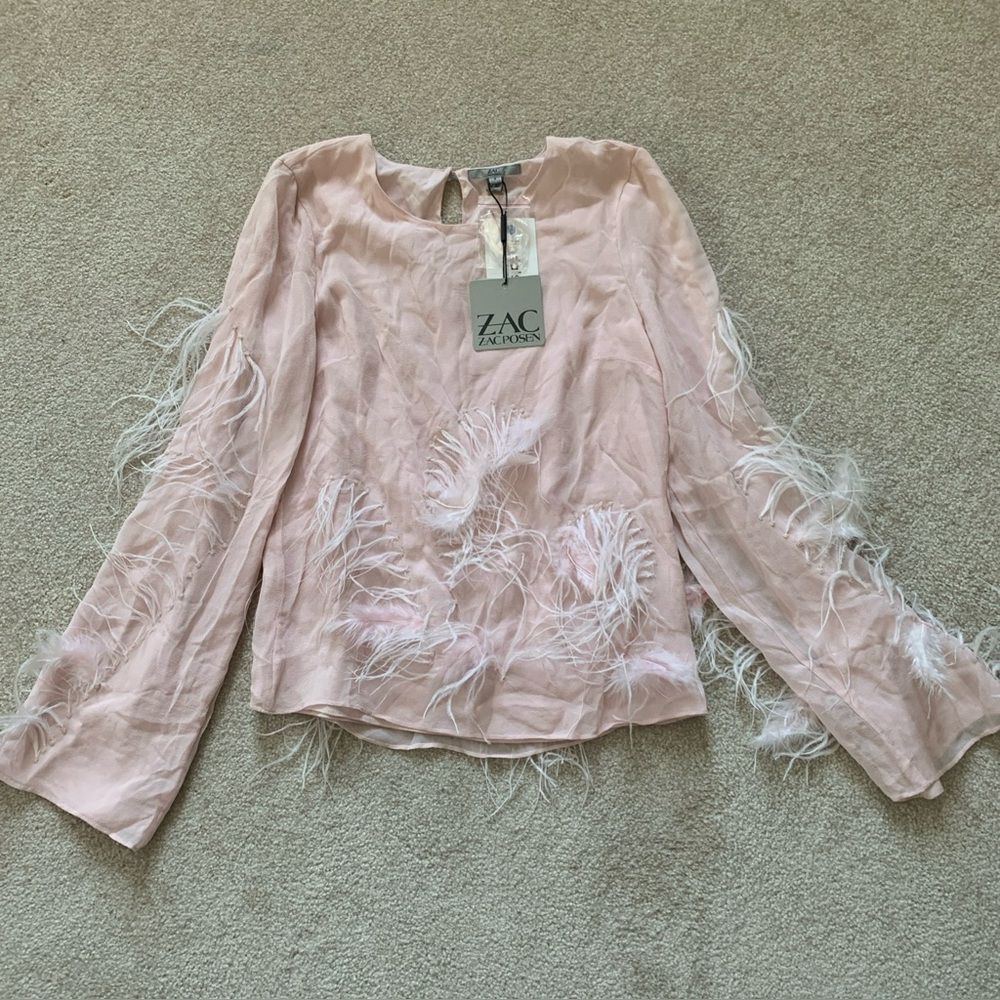 Zac Posen Powder Room Shell 100% Silk Blouse With Feathers Size 4